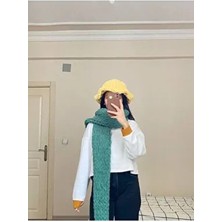 Moda Biçer El Örgüsü Puffy Atkı Şal Çam Yeşil Erkekler İçin Sezonluk Şık Tasarım