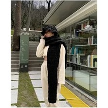 Moda Biçer Peluş Örgü Atkı Şal Siyah