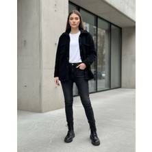 Kadın Slimfit Peluş, Polar, Düğmeli, Teddy Gömlek Yaka, Cepli, Sıcak Tutucu Yumuşak Kışlık Ceket