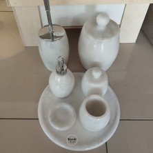 Afyon Beyaz Mermer Krom Aparatlı Şehzade Başlı 7'li Banyo Seti
