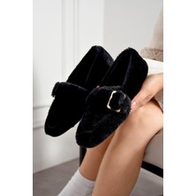 Yumuşak Peluş Tokalı Kadın Ev Babeti Ses Yapmaz Hafif Taban Panduf Ev Babeti