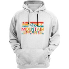 Outdoor Adventure Mountain Baskılı Dağ Yürüyüş 3 Iplik Kalın Şardonlu Kanguru Cepli Sweatshirt