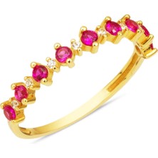 Yakut Işıltısı 14 Ayar Altın Yarımtur Yüzük