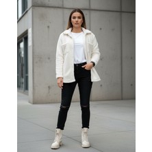 Kadın Slimfit Peluş, Polar, Düğmeli, Teddy Gömlek Yaka, Cepli, Sıcak Tutucu Yumuşak Kışlık Ceket