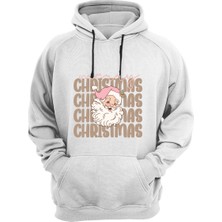 Yılbaşı Merry Christmas Noel Baba Tasarım Baskılı Regular Fit %100 Pamuk Kanguru Cepli Sweatshirt