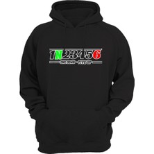 Motorcu Motorsiklet Vites Geçişleri 1N23456 Baskılı 3 Iplik Kalın Şardonlu Kanguru Cepli Sweatshirt