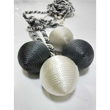 ArtAmor 4 Toplu El Sarım Koyugri-Krem Tül Perde Aksesuarı Pamuk Polyester Materyal