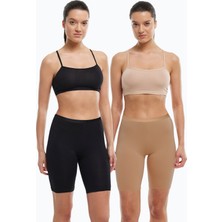 Malabadi Kadın 2 Adet Siyah Cappuccino Iç Göstermeyen Görünmez Dizüstü Iz Yapmayan Modal Yüksek Bel Tayt 2M113