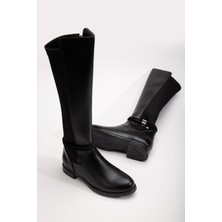 Kadın Siyah Dalgıç Kumaş Dizaltı Çizme Flexis