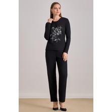 Yandan Cepli Siyah Krep Pantolon