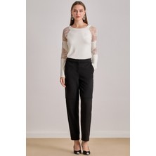 Bilekte Boy Siyah Süet Pantolon