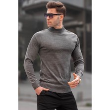 Madmext Antrasit Slim Fit Yarım Balıkçı Yaka Erkek Triko Kazak 6343