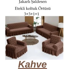 Jakarlı Şal Desen Koltuk, Kanepe, Çekyat Örtüsü, Likralı, Etekli, Koltuk Kılıfı 3+3+1+1 Takım Gri