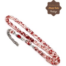 Kırmızı Parçacıklı Gümüş Püsküllü Ateş Kehribar Tesbih 201024499