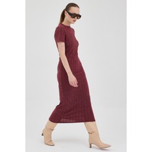 Rays Bordo Kısa Kol Fitilli Dar Elbise 8131A