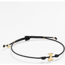 14 Ayar Altın Harfli Siyah Ipli Ikon Bileklik