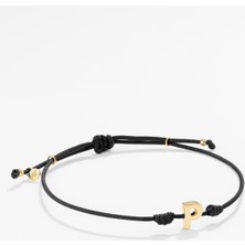 14 Ayar Altın Harfli Siyah Ipli Ikon Bileklik