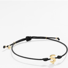 14 Ayar Altın Harfli Siyah Ipli Ikon Bileklik