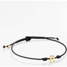 14 Ayar Altın Harfli Siyah Ipli Ikon Bileklik