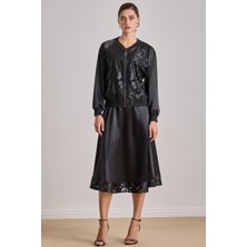 Midi Siyah Saten Etek