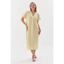 Oversize Keten Elbise Sarı