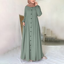 Tam Boy Keten Tesettür Kadın Elbise