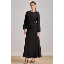 Yandan Cepli Siyah Örme Etek