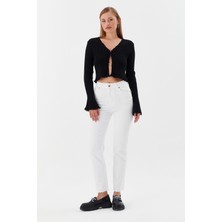 Saçaklı  Triko Hırka Bluz Sıyah