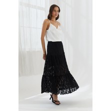 Dökümlü Dantel Etek Sıyah