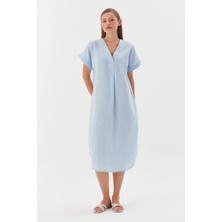 Oversize Keten Elbise Mavı