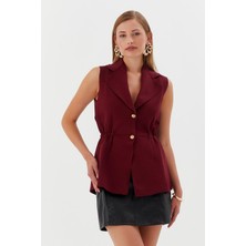 Beli Lastikli Yelek Bluz Bordo
