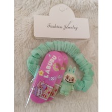 Labubu Figürlü 1 Adet Düz Şeritli Lastik,2 Adet Çıt Çıt Çocuk,bebek Set Toka