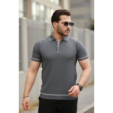 Erkek Fermuarlı Yakalı Kısa Kollu T-Shirt