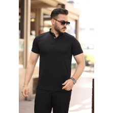 Erkek Çizgi Dokulu Çıtçıt Yakalı Kısa Kollu T-Shirt