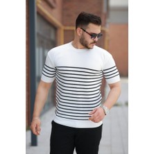 Erkek Çizgi Desenli Bisiklet Yaka Kısa Kollu T-Sihrt