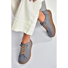 V999060501 Mavi Hakiki Deri Nubuk Kadın Spor Ayakkabı Sneakers