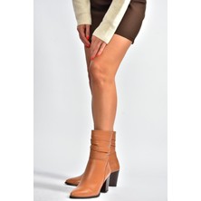 V398095103 Taba Hakiki Deri Kalın Topuklu Kadın Bot