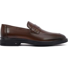 Erkek Kahverengi Deri Klasik Loafer 25WFD620918