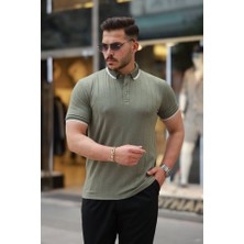 Erkek Düğme Yakalı Jakar Kumaş Kısa Kollu Tişört