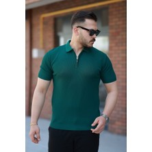 Erkek Fermuarlı Yakalı Kısa Kollu Tshirt