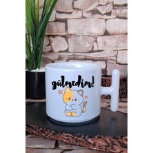 Gülmedim-Sevimli Kedi Baskılı Hediyelik Eğlenceli Komik T Kulplu Latte Fincanı Kupa Bardak