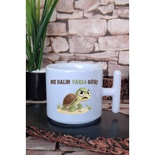 Noldu? Battık Mı? Kirpi-Baskılı Eğlenceli Hediyelik T Kulplu Latte Fincanı Kupa Bardak