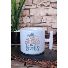 Easily Distracted By Books Yazılı Kitap Kurdu Esprisi Hediye T Kulplu Latte Fincanı Kupa Bardak
