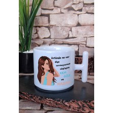 Kem Göz ve Nazar-Giderli Sözler-Baskılı Hediyelik Eğlenceli T Kulplu Latte Fincanı Kupa Bardak