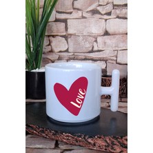 Love Yazılı Kalp Baskılı T Kulplu Latte Fincanı Kupa Bardak