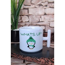 Neşeli Penguen Temalı Baskılı T Kulplu Latte Fincanı Kupa Bardak