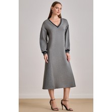 Bilekte Boy Gri Örme Elbise