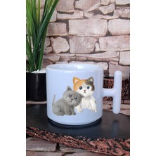 Masum Kedi Baskılı T Kulplu Latte Fincanı Kupa Bardak