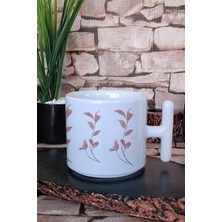 Çiçek Yaprak Desenlit Kulplu Latte Fincanı Kupa Bardak