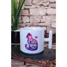 Cat Mom Temalı Kedi Annesi Kedisever Hediyelik Baskılı T Kulplu Latte Fincanı Kupa Bardak